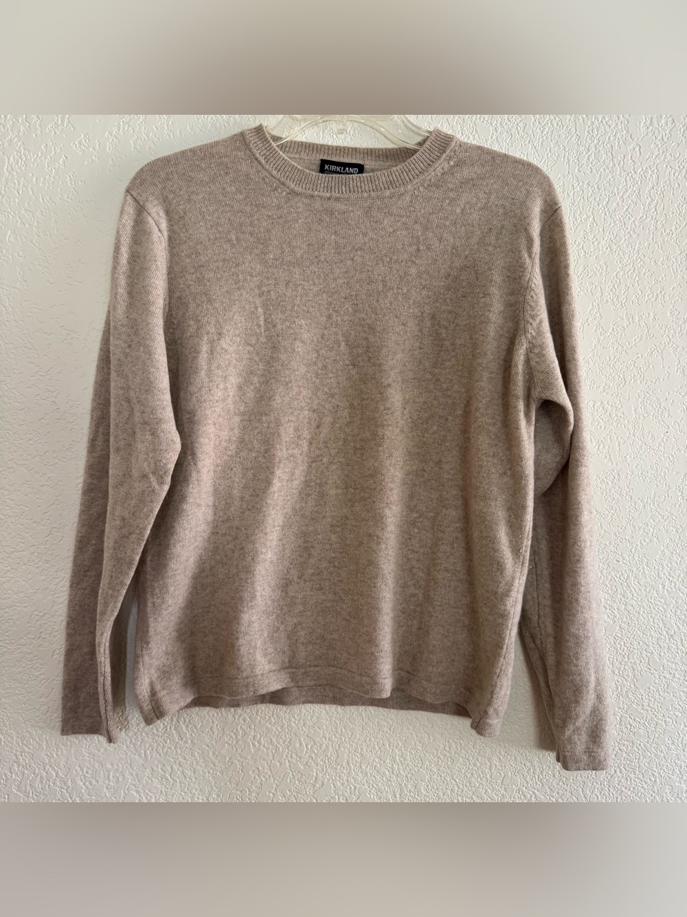 Kirkland Signature 100% Cashmere Crewneck Sweater Taupe Beige Minimalist Preppy
